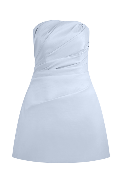 RS™ Leslie Büzgülü Tafta Mini Elbise - Buzlu Mavi