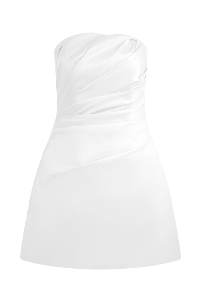 RS™ Leslie Büzgülü Tafta Mini Elbise - Beyaz