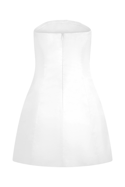 RS™ Leslie Büzgülü Tafta Mini Elbise - Beyaz